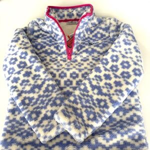 Vineyard Vines Girls' Fair Isle Printed Fuzzy Quarter-Zip Size Small 7-8